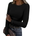 thumbnail image 1 of Clearance Sale! Rigardu Women's Spring and Summer Pure Color Stripes High Elastic Long Sleeved Undershirt Top Black L, 1 of 5