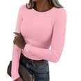 thumbnail image 1 of Clearance Sale! Rigardu Women's Spring and Summer Pure Color Stripes High Elastic Long Sleeved Undershirt Top Pink S, 1 of 5