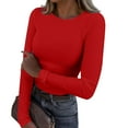 thumbnail image 1 of Clearance Sale! Rigardu Women's Spring and Summer Pure Color Stripes High Elastic Long Sleeved Undershirt Top Red Xl, 1 of 5