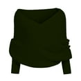 thumbnail image 1 of Pxiakgy Women’S Fall Fashion Long Sleeve Off Shoulder V Neck Asymmetric Hem Knit Cropped Sweater ﻿Top Women Solid Scarf Sleeve Crochet Knit Long Soft Winter Shawl Army Green, 1 of 1