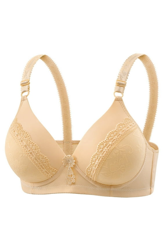 Seamless Comfort Bras For Women, Non-Wired Support, Flexible Underband, Lightweight Everyday Wear, Wide Shoulder Straps Beige 42B