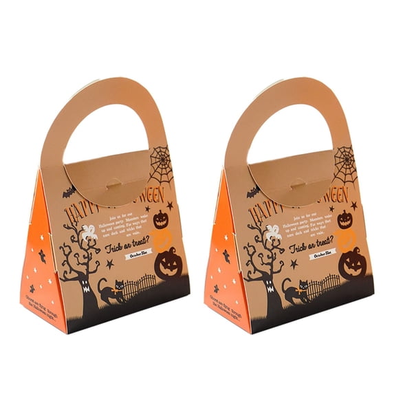 Clearance Sale | Set of 2 Halloween Triangular Candy Gift Bags with Handles, Pumpkin and Spiderweb Designs for Party Favors