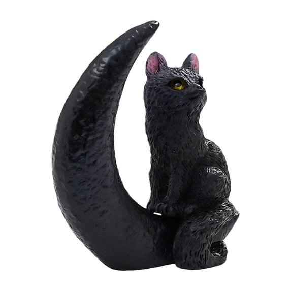 Clearance Sale! Set of 2 Resin Halloween Cat Figurines, Witch Hat Moon Pumpkin Tabletop Decor Collection