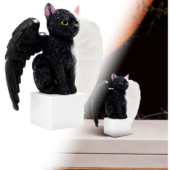 Clearance Sale! Set of 2 Resin Halloween Cat Figurines, Witch Hat Moon Pumpkin Tabletop Decor Collection