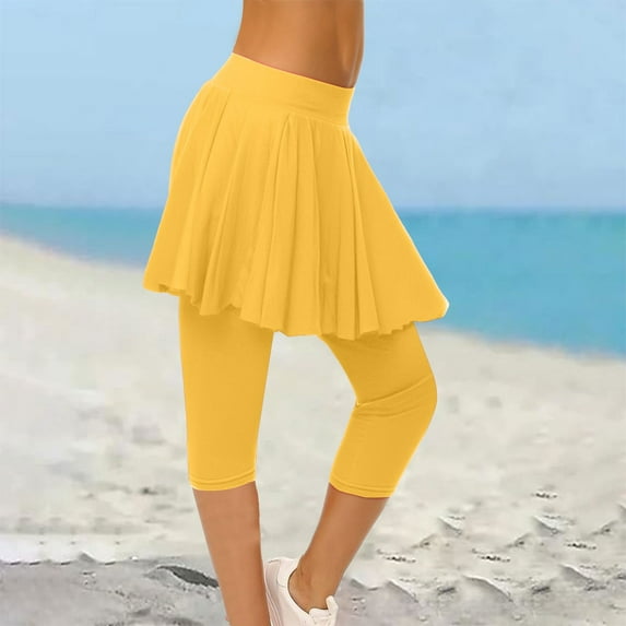 Clearance Sale!! Skirted Legging for Women, Yoga Legging with Skirts &Women Tennis Leggings Clothes Skirted Leggings for Women 2025 Tennis Skorts Gym Tennis Yoga Legging with Skirts Yellow 3Xl