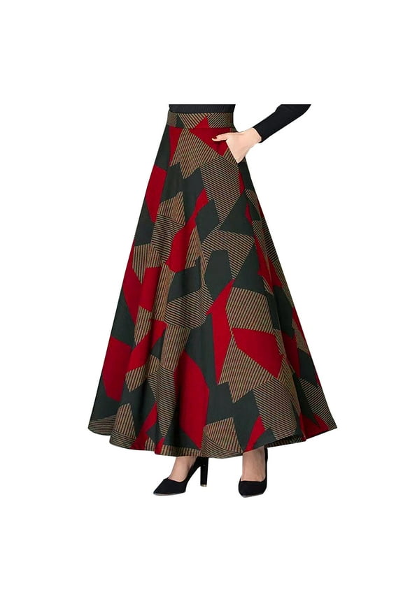 Skirts for Women Plus Size Printing Geometry Pattern Women Fashion Pocket Long Skirt Skirt Fitting Plus Size Y2K Fashion Retro Vintage A-Line Swing Hem Ruched Skirt