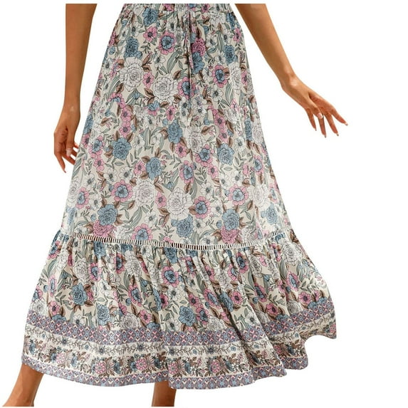 Skirts for Women Printing Patchwork Skirt Floral Edge Midi Fit And Flare Y2K Fashion Elegant Vintage Party Club Holiday Vacation Beach Seaside Bohemian Homecoming A-Line Swing Hem Skirt