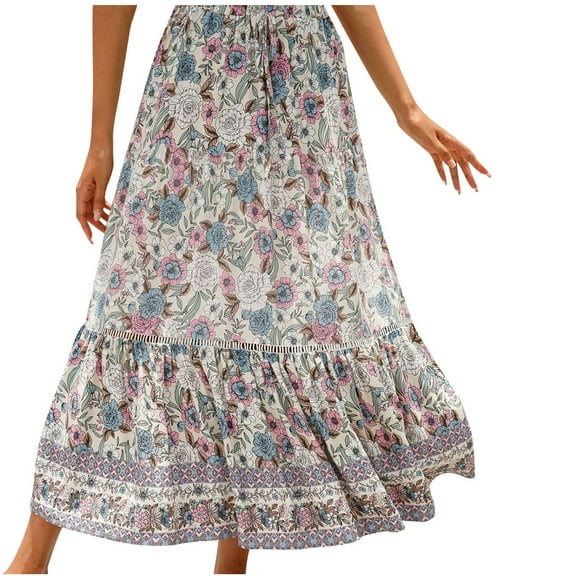 Skirts for Women Printing Patchwork Skirt Floral Edge Midi Fit And Flare Y2K Fashion Elegant Vintage Party Club Holiday Vacation Beach Seaside Bohemian Homecoming A-Line Swing Hem Skirt