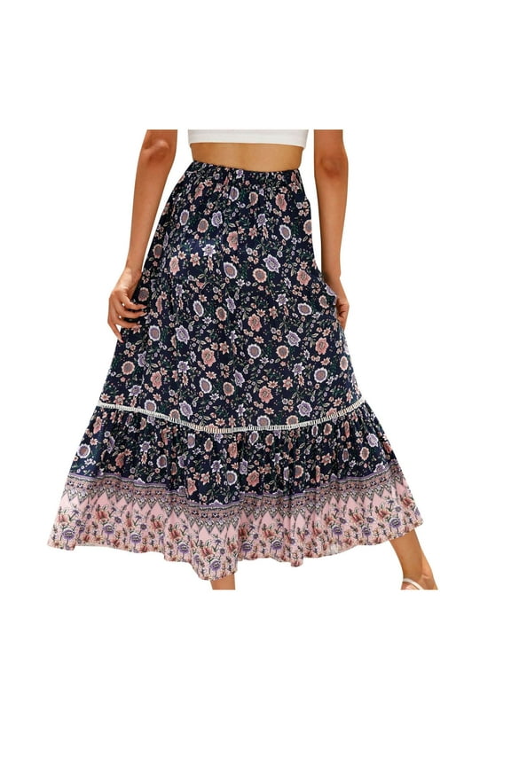 Skirts for Women Printing Patchwork Skirt Floral Edge Midi Fit And Flare Y2K Fashion Elegant Vintage Party Club Holiday Vacation Beach Seaside Bohemian Homecoming A-Line Swing Hem Skirt