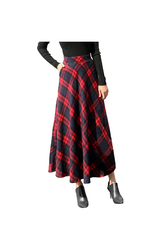 Skirts for Women Solid Color Plaid Pattern Womens High Elastic Waist Maxi A-line Plaid Winter Warm Flare Long Ankle Skirt Skirt Midi Fit And Flare Daily Elegant A-Line Swing Hem Skirt