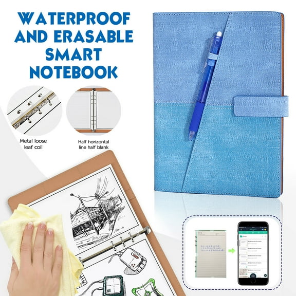 Clearance Sale!Smart Reusable Notebook A5 Waterproof Erasable Smart Notebook Repeating Loose Leaf Diary Stone Paper Business Notebook 10Ml,Blue A Notebook