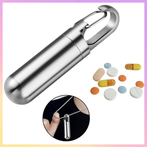 Clearance Sale Stainless Steel Keychain Pill Holder – Waterproof Portable Pill Case for Travel, Mini Pill Container with Locking Clip, Secure & Durable for Purse/Pocket