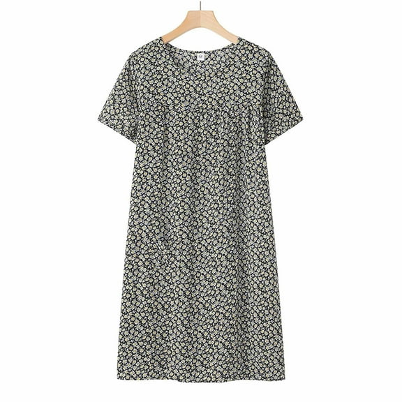 Clearance Sale! Summer Cotton Silk Short Sleeved Sleep Dress for Middle Women New Loose Fitting Home Wear Elderly Sleepwear Plus Size Dress