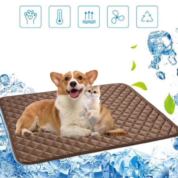 Summer Dog Cooling Mat Washable Ice Silk Self Cool Pad for Small Dogs and Cats, 20x16in Pet Sleeping Pad for Crate, Bed, Indoor & Outdoor Floor, Car Seats(Coffee)