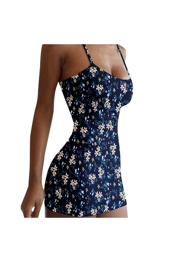 Summer Dress Weeding Guest Fashion Women Summer O-Neck Printing Slim Caims Sleeveless Mini Dress Party Printing Closed Waist Sling Dress