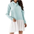 thumbnail image 1 of Summer Dresses for Women 2023 Long Sleeve Solid Color Patchwork Dress V-Neck Midi Fit And Flare Y2K Fashion Elegant Party Club Hooded Homecoming A-Line Swing Hem Blouse Top Ruched Dress, 1 of 5
