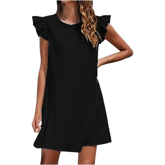 Summer Dresses for Women 2023 Plus Size Sleeveless Solid Color Dress Round Neck Ruffle Maxi Loose Fit Y2K Fashion Elegant Party Club Beach Seaside Homecoming A-Line Swing Hem Dress