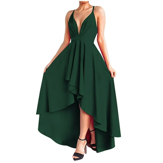 Clearance-Sale Summer Dresses for Women 2023 Plus Size Sleeveless Solid Color Dress V-Neck Midi Fit And Flare Y2K Fashion Elegant Beach Seaside Homecoming A-Line Swing Hem Vest Sling Ruched Dress