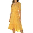 thumbnail image 1 of Clearance-Sale Summer Dresses for Women 2023 Short Sleeve Printing Floral Pattern Chiffon Dress V-Neck Midi Fit And Flare Y2K Trendy Elegant Vintage Beach Seaside Bohemian Irregular Swing Hem Dress, 1 of 4