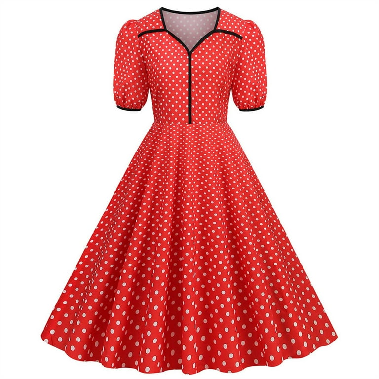 Clearance-Sale Summer Dresses for Women 2023 Short Sleeve Printing Polka  Dot Dress V-Neck Midi Fit And Flare Fashion Retro Vintage Party Club Beach  Seaside Homecoming A-Line Swing Hem Pleated Dress 