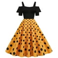 thumbnail image 1 of Clearance-Sale Summer Dresses for Women 2023 Short Sleeve Printing Polka Dot Patchwork Dress Square Neck Ruffle Midi Fit And Flare Y2K Fashion Retro Vintage A-Line Swing Hem Vest Sling Ruched Dress, 1 of 4
