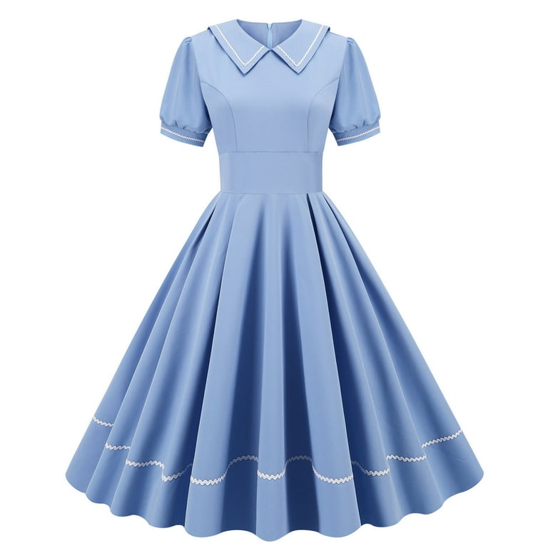 Clearance Sale Summer Dresses for Women 2023 Short Sleeve Solid Color Dress Lapel Collar Floral Edge Midi Fit And Flare Y2K Fashion Elegant Vintage