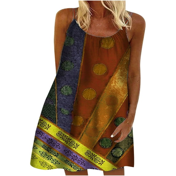 Summer Dresses for Women 2023 Sleeveless Printing Patchwork Dress Round Neck Maxi Loose Fit Y2K Fashion Elegant Party Club Beach Seaside Homecoming A-Line Swing Hem Vest Sling Dress