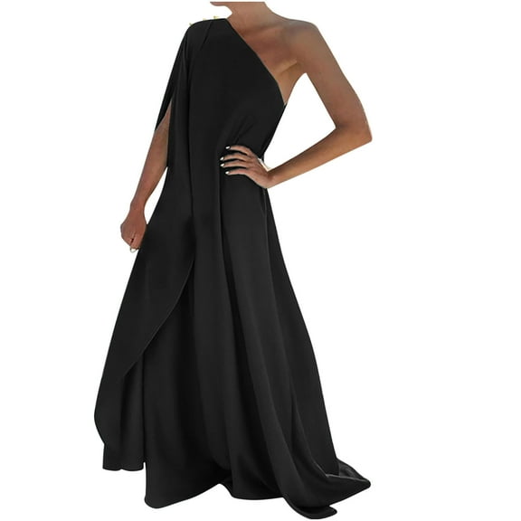 Summer Dresses for Women 2023 Sleeveless Solid Color Dress One Shoulder Off Slash Maxi Loose Fit Y2K Fashion Elegant Vintage Beach Seaside Homecoming Irregular Swing Hem Ruched Dress