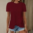 thumbnail image 1 of Clearance Sale Summer Short Sleeve Tops for Women Eyelet Tshirt Round Neck Pullover Tees Solid Color Blouse Top Ruffle Hem T Shirt Clearance Deals Today, 1 of 7