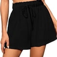 thumbnail image 1 of Summer Shorts for Women 2025 Trendy Solid Color Wide Leg Shorts Elastic High Waisted Shorts Drawstring Shorts with Pockets, 1 of 4