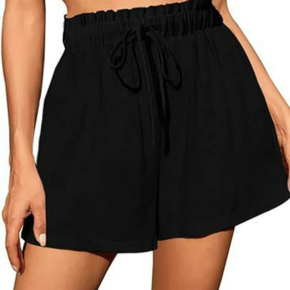 Summer Shorts for Women 2025 Trendy Solid Color Wide Leg Shorts Elastic High Waisted Shorts Drawstring Shorts with Pockets