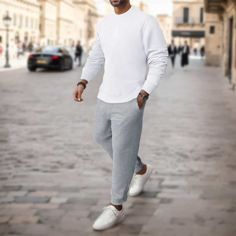 Clearance Sale Sweat Suit Mens Sweatsuits 2 Piece Set Mens Sweat PantsSportswear Men s Sweatshirt Solid Color Round Neck Walmart