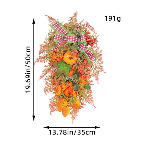 Clearance Sale | Thanksgiving Pumpkin Wreath with Bow, Artificial Fall Garland for Front Door and Holiday Decor, Orange