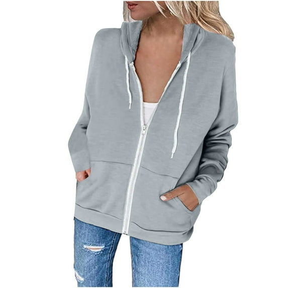 Clearance-Sale Top Coat Long Sleeve Solid Winter Coats for Women Drawstring Elastic Hooded Jacket Casual Solid Work Breathable Cardigan for Women Fashion Daily Cute Tops with Pocket(Gray,XL)