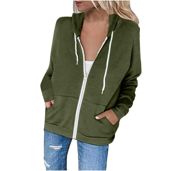 Top Coat Long Sleeve Solid Winter Coats for Women Drawstring Elastic Hooded Jacket Casual Solid Work Breathable Cardigan for Women Fashion Daily Cute Tops with Pocket(Army Green,L)