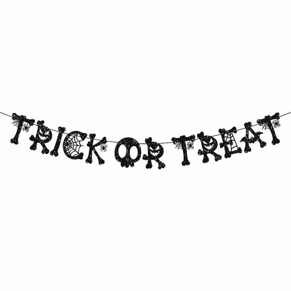 Clearance Sale | Trick or Treat Burlap Banner Set, Halloween Garland Bunting Party Decor with Glitter Design