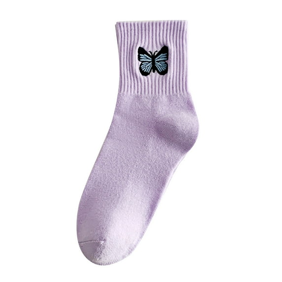 Clearance Sale Ukumplol Ankle Socks for Women Crew Socks for Women Ladies Socks Pure Cotton Socks Fashion Butterfly Embroidered Stockings Sports Socks Heated Socks Purple One Size