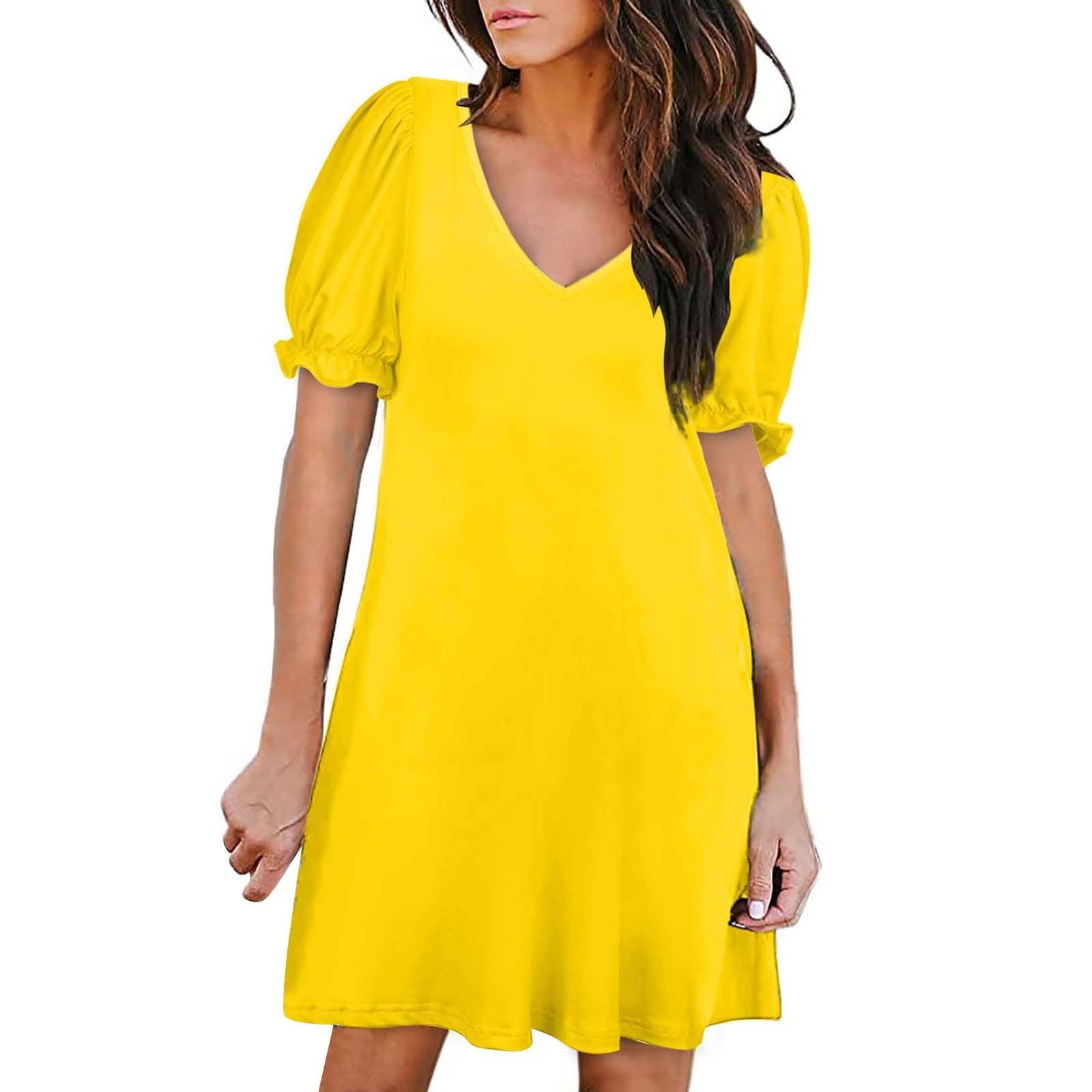 Clearance Sale! Ukumplol Casual Dresses for Women，Yellow Dress Women