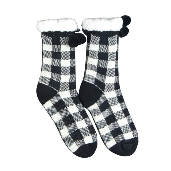 Clearance Sale Ukumplol Socks Christmas Stockings Autumn Winter Christmas Black Red Plaid Pattern Plush Insulation Anti Slip Floor Socks Fuzzy Socks Black One Size