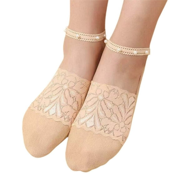 Clearance Sale Ukumplol Womens Socks Stockings 1 Pairs Women's Pearl Lace Breathable Ballerina Non Slip Transparent Low No Show Socks Womens Beige One Size
