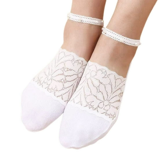 Clearance Sale Ukumplol Womens Socks Stockings 1 Pairs Women's Pearl Lace Breathable Ballerina Non Slip Transparent Low No Show Socks Womens White One Size