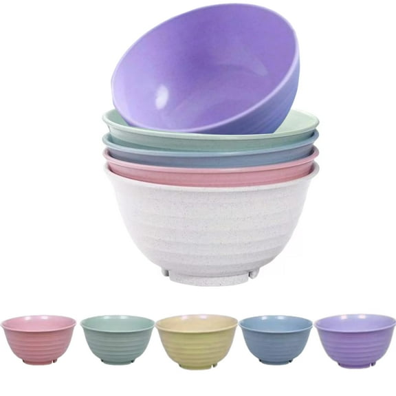 Clearance Sale - Unbreakable Cereal Bowls - Microwave & Dishwasher Safe Soup and Salad Bowls, Plastic Bowls- Microwave- Dishwasher Safe Cereal Bowl Large x 5pcs for Kids Bright Color Children