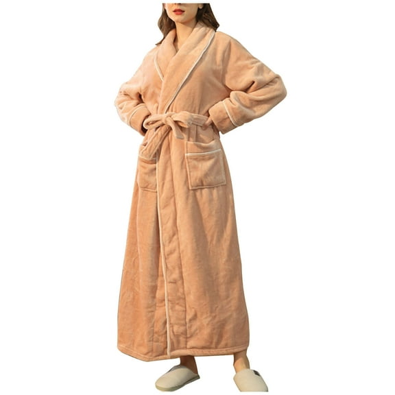 Clearance Sale Unisex Plush Robes for Women - Men Fleece Robes Long Cozy Bathrobe Soft and Warm Robe Beige M