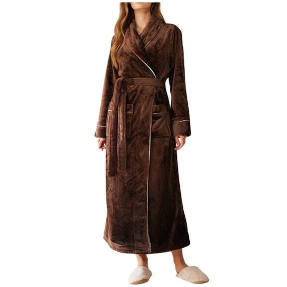 Clearance Sale Unisex Plush Robes for Women - Men Fleece Robes Long Cozy Bathrobe Soft and Warm Robe Coffee M