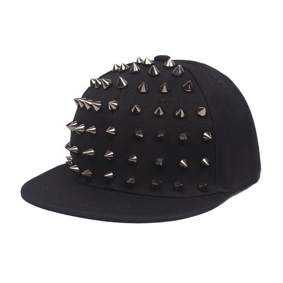 Clearance Sale! Unisex Punk Rock Baseball Cap With Studs & Gold Spikes Adjustable Flat Brim Hat For Men Women Gothic Streetwear Accessory Music Festival Fashion Edgy Trendy Hat (Silver)