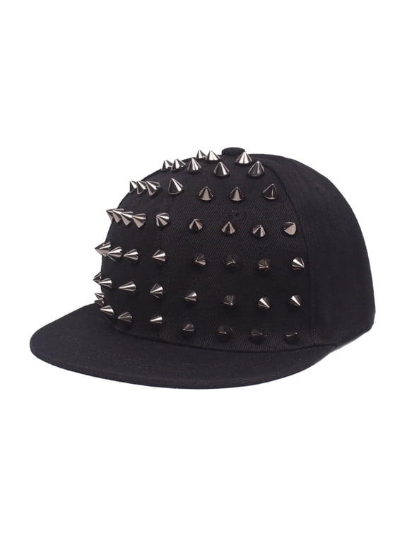 Clearance Sale! Unisex Punk Rock Baseball Cap With Studs & Gold Spikes Adjustable Flat Brim Hat For Men Women Gothic Streetwear Accessory Music Festival Fashion Edgy Trendy Hat (Silver)