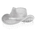 thumbnail image 1 of Clearance Sale! Unisex Sequin and Pendant Cowboy Hat with Tassels for Music Dance Party Silver, 1 of 5