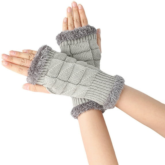 Uooqdmx Fingerless Gloves for Women, Gloves Women's Knitted Wool Open Finger Gloves Half Finger Short Warm Gloves Arm Warmers, Winter Gloves Gray 2 A