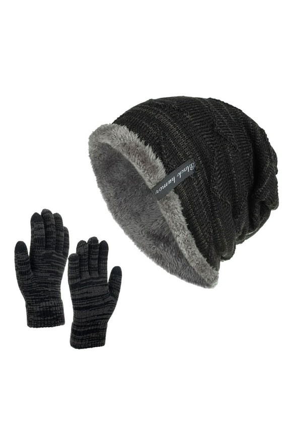 Ski Gloves, Gloves Hat Neutral Men Solid Color Wool Hat Thickened Warm Ear Cold Knitted Hat Glove Two Piece Set Winter Gloves, Cotton Gloves Black One Size