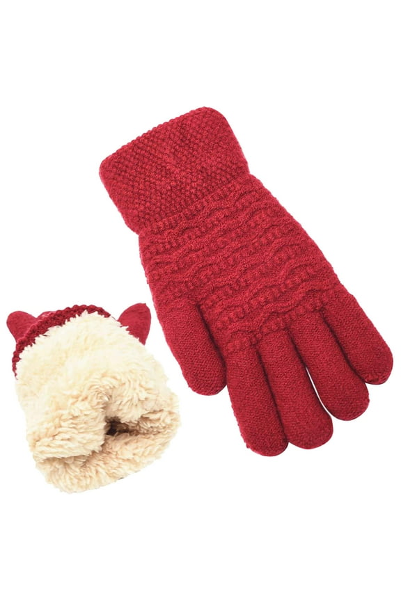 Ski Gloves, Gloves Winter Warm Screen Gloves Womens Thermal Cable Knit Wool Fleece Lined Glove for Cold Weather Winter Gloves, Cotton Gloves Red One Size